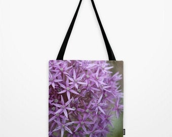 Allium, Markttasche, Einkaufstasche, Blumen, grün, lila, Lavendel, floral, Landleben, Accessoire, Natur,