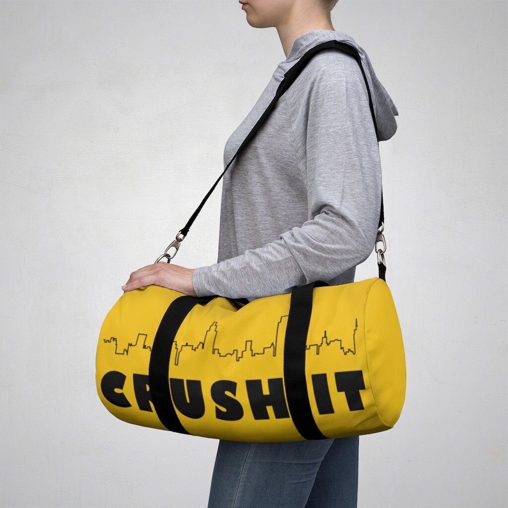 Crush It Duffel Bag Sports Bag Weekender Bag Travel Bag Gym Bag Mom Gift Art Print Bag Yellow Bag City Bag Yoga Bag Etsy