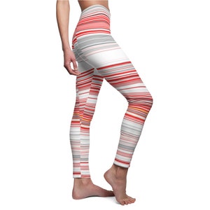 Women&#39;s Casual Leggings, Red White Grey Athletic Sportswear, Fun Colorful Girls Leggings, Trendy Workout Legging, Original Artwork