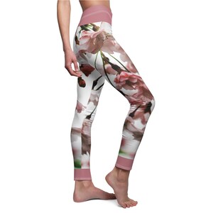 Weeping Cherry - Women&#39;s Casual Leggings, Floral Athletic Sportswear Fun Nature Inspired Girls Leggings, Trendy Workout Legging, Yoga Pants