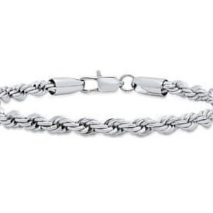 14 kt  White Gold Overlay Rope Bracelet- 8 Inches Long- 6mm wide- MADE IN USA