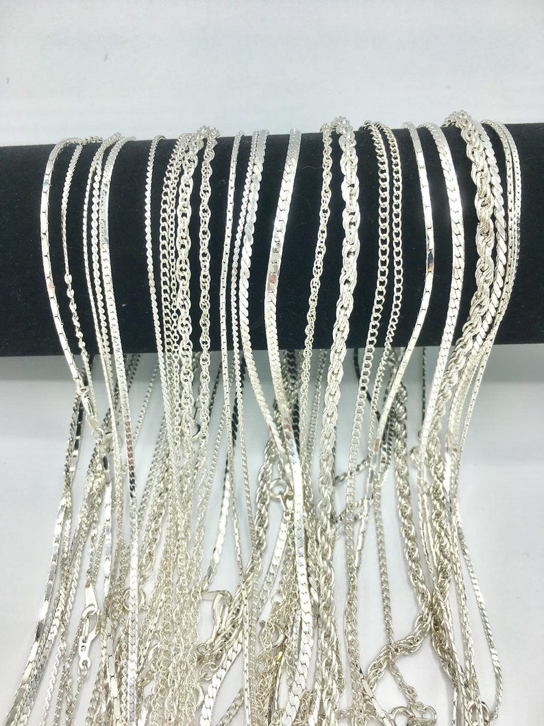 12 Piece Chain Assortment Sterling Silver Finish MADE IN USA
