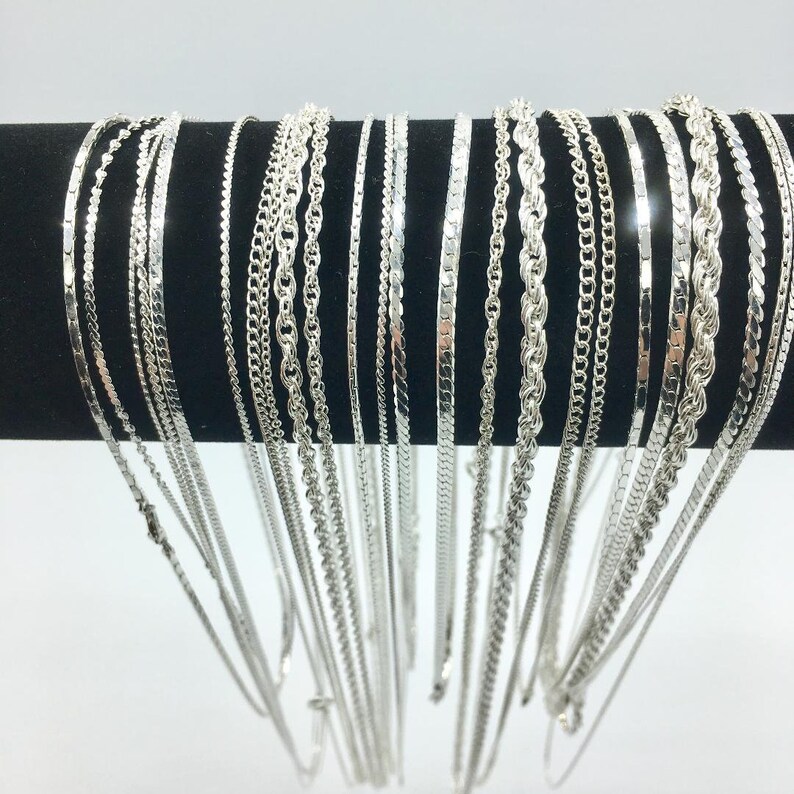 12 Piece Chain Assortment Sterling Silver Finish MADE IN USA
