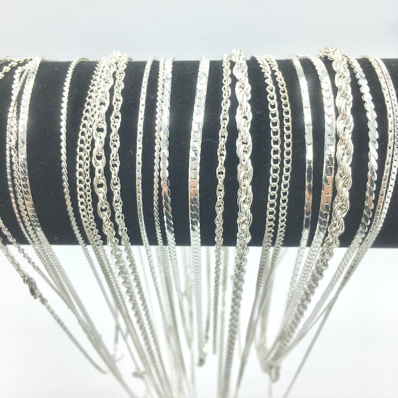 12 Piece Chain Assortment Sterling Silver Finish MADE IN USA