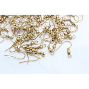 100 pcs  Brass- raw  hook ear wires, earring hooks, fish hook earring wires, french hook earrings  SHIPS FROM USA