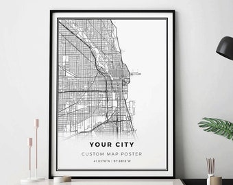 Custom city map print, City Street Road Map Poster, Any City Map, Personalized Map, Create your own personalized map |  #COR