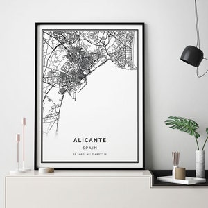 Alicante map print | Minimalistic wall art poster | City maps Scandinavian Artwork | Spain gifts | Map Decor | M609