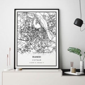 Hanoi map print | Minimalistic wall art poster | City maps Scandinavian Artwork | Vietnam gifts | Artwork And Maps | M714