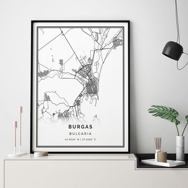 Burgas Landkarte Druck | Minimalistisches Wandkunst Poster | Stadtkarten Skandinavisches Kunstwerk | Bulgarien Geschenke | Art Of Poster | M700
