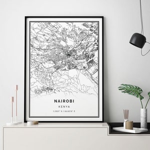 Nairobi map print | Minimalistic wall art poster | City maps Scandinavian Artwork | Kenya gifts | Art For Work | M692