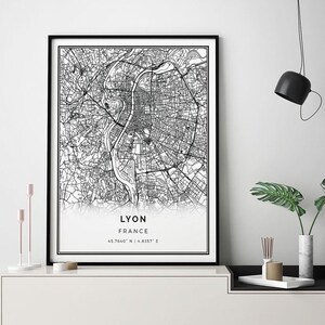 Lyon map print | Minimalistic wall art poster | City maps Scandinavian Artwork | France gifts | Scandinavian Print | M585