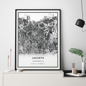 Jakarta map print | Minimalistic wall art poster | City maps Scandinavian Artwork | Indonesia gifts | Artwork City | M716