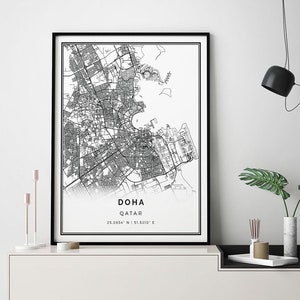 Doha map print | Minimalistic wall art poster | City maps Scandinavian Artwork | Qatar gifts | Art And Decor | M691