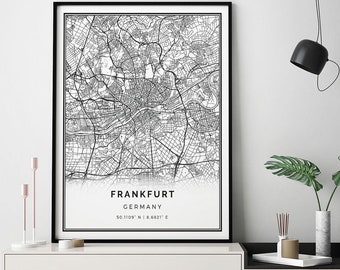 Frankfurt map print | Minimalistic wall art poster | City maps Scandinavian Artwork | Germany gifts | Wall Art Large | M556