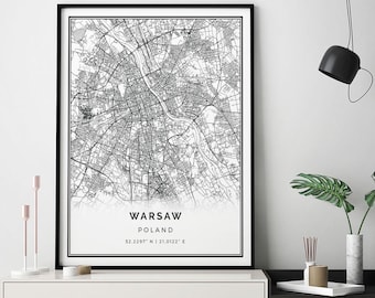 Warsaw map print | Minimalistic wall art poster | City maps Scandinavian Artwork | Poland gifts | Prints Wall Art | M527