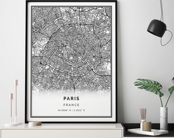 Paris map print | Minimalistic wall art poster | City maps Scandinavian Artwork | France gifts | Poster Minimalistic | M521