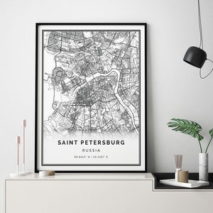Saint Petersburg map print | Minimalistic wall art poster | City maps Scandinavian Artwork | Russia gifts | Poster For Office | M516