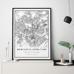 Newcastle-upon-Tyne map print | Minimalistic wall art poster | City Scandinavian Artwork | United Kingdom gifts | Map Gifts For Her | M493