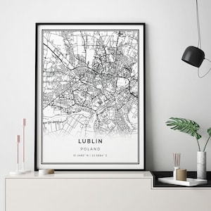 Lublin Map Print: Minimalist Black and White Scandinavian Wall Art