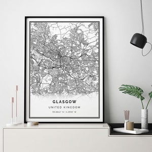 Glasgow Map Print: Minimalist Black and White Scandinavian Wall Art