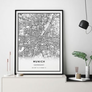 Munich map print | Minimalistic wall art poster | City maps Scandinavian Artwork | Germany gifts | Print Art | M529