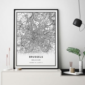 Brussels map print | Minimalistic wall art poster | City maps Scandinavian Artwork | Belgium gifts | Print Of Art | M536