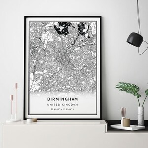 Birmingham map print | Minimalistic wall art poster | City maps Scandinavian Artwork | United Kingdom gifts | Scandinavian Poster | M465