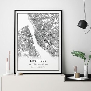 Liverpool map print | Minimalistic wall art poster | City maps Scandinavian Artwork | United Kingdom gifts | Artwork For Bathroom | M470