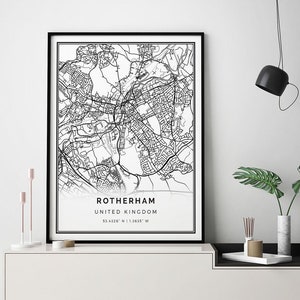 Rotherham map print | Minimalistic wall art poster | City maps Scandinavian Artwork | United Kingdom gifts | Map Wall Art | M498