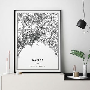 Naples Map Print: Minimalist Black and White City Art