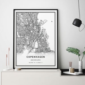 Copenhagen map print | Minimalistic wall art poster | City maps Scandinavian Artwork | Denmark gifts | Art Prints | M568