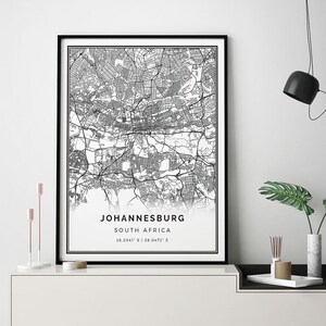 Johannesburg map print | Minimalistic wall art poster | City maps Scandinavian Artwork | South Africa gifts | Wall Art Unframed | M688