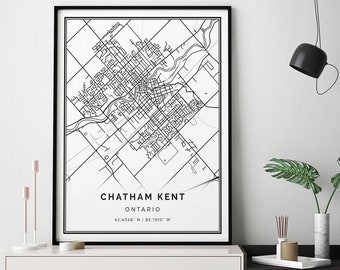 Chatham Kent map print | Minimalistic wall art poster | City maps Scandinavian Artwork | Ontario gifts | Artwork Modern | M360