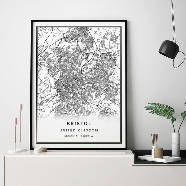 Bristol map print | Minimalistic wall art poster | City maps Scandinavian Artwork | United Kingdom gifts | Artwork Bedroom | M473