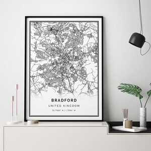 Bradford map print | Minimalistic wall art poster | City maps Scandinavian Artwork | United Kingdom gifts | Artwork For Bedroom | M469