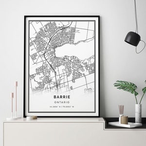 Barrie Ontario Map Print: Minimalist Black and White Wall Art