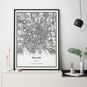 Milan Map Print: Minimalist Black and White City Art