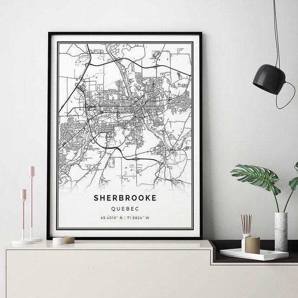 Sherbrooke map print | Minimalistic wall art poster | City maps Scandinavian Artwork | Quebec gifts | Art Of Posters | M337