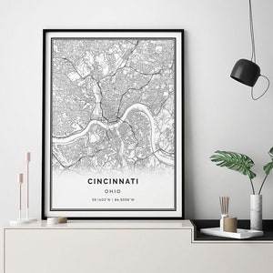 Cincinnati Map Print: Minimalist Black and White City Art