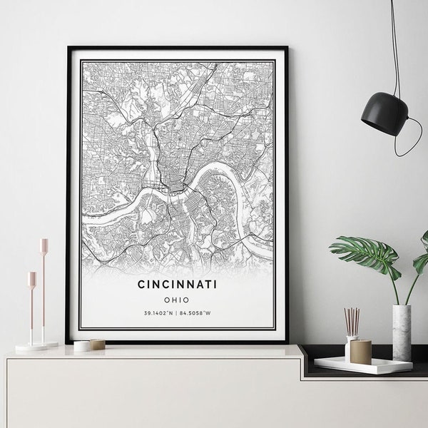 Cincinnati map print | Minimalistic wall art poster | City maps Scandinavian Artwork | Ohio gifts | Wall Art For Living | M65