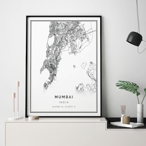 Mumbai Map Print: Minimalist Black and White Scandinavian Wall Art