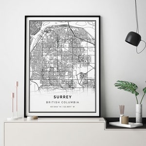 Surrey British Columbia Map Print: Minimalist Scandinavian Wall Art