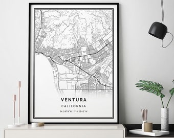 Ventura map print | Minimalistic wall art poster | City maps Scandinavian Artwork | California gifts | Poster Cities | M270