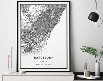 Barcelona map print | Minimalistic wall art poster | City maps Scandinavian Artwork | Spain gifts | Print Poster | M528