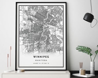Winnipeg map print | Minimalistic wall art poster | City maps Scandinavian Artwork | Manitoba gifts | Wall Art Large | M314