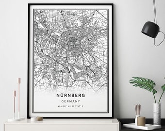 Nürnberg map print | Minimalistic wall art poster | City maps Scandinavian Artwork | Germany gifts | Poster Map | M742