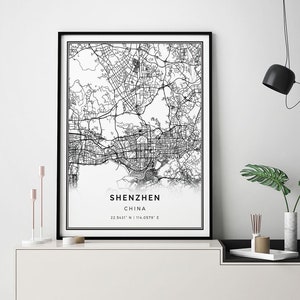 Shenzhen map print | Minimalistic wall art poster | City maps Scandinavian Artwork | China gifts | Wall Art For Bedroom | M674