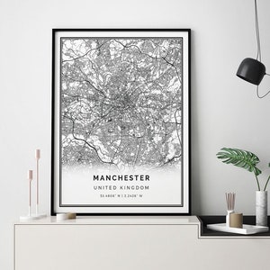 Manchester map print | Minimalistic wall art poster | City maps Scandinavian Artwork | United Kingdom gifts | Artwork And Maps | M472