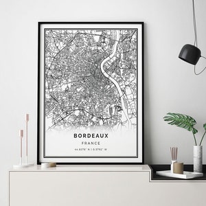Bordeaux map print | Minimalistic wall art poster | City maps Scandinavian Artwork | France gifts | Map Poster | M737