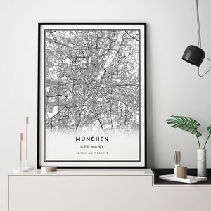 München Map Print: Minimalist Black and White Scandinavian Art